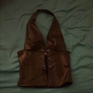 Black Faux Leather Halter Corset Top